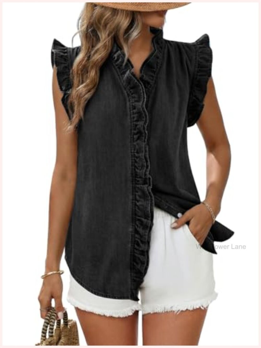 Denim Vest Women Sleeveless Button Up Peplum V Neck Jean Vest